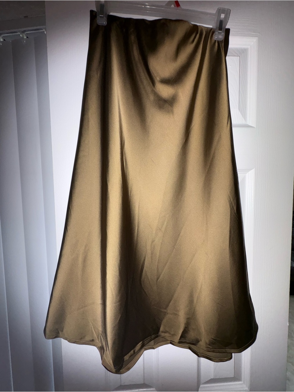 Satin A-Line Skirt in bronze.